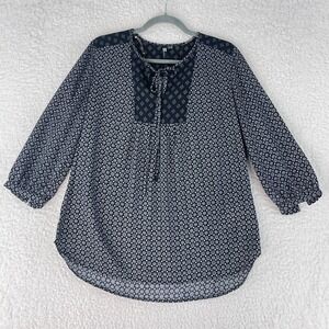 Kut from the Kloth Black Lightweight Shirt Womens Tie Neck 3/4 Sleeve Size M‎